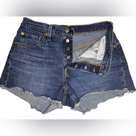 Levis 501 Shorts Women 29 Blue Cut Off Button Fly Mid Rise Premium Denim - Picture 11 of 16